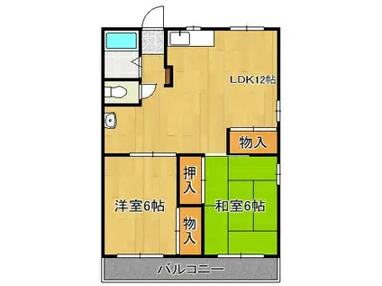 オアシス下到津(2LDK/2階)の間取り写真