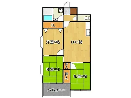 プレアール下到津(3DK/3階)の間取り写真