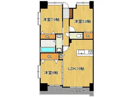 フォーストリングス 竪町(3LDK/12階)の間取り写真