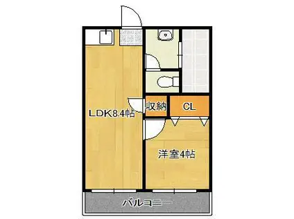 第二日之出ビル(1LDK/4階)の間取り写真