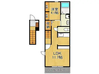 ウエスト アヴェニューA(1LDK/2階)の間取り写真