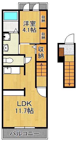 ウエスト アヴェニューB(1LDK/2階)の間取り写真
