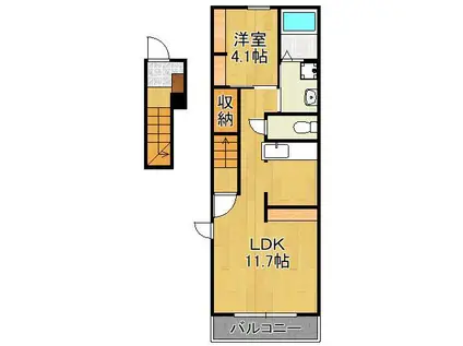 ウエスト アヴェニューB(1K/2階)の間取り写真