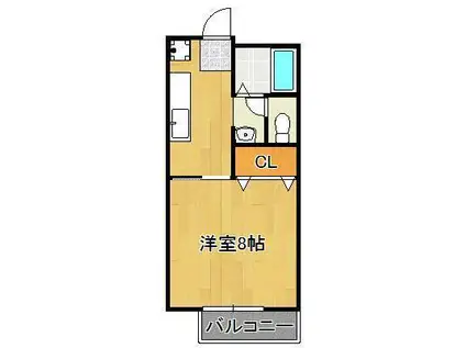 ビーライン中井A棟(1K/2階)の間取り写真
