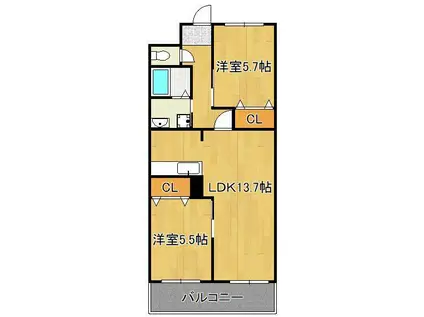 ラフォーレ高尾2(2LDK/1階)の間取り写真