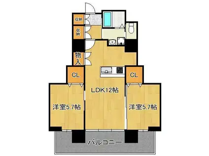 ハビテ下到津(2LDK/6階)の間取り写真