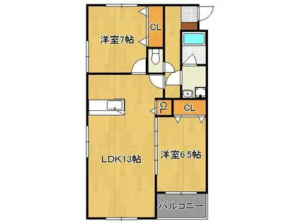 高峰第6晴和ビル(2LDK/1階)の間取り写真