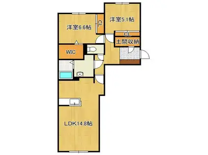 ヴィラ ダンク上到津(2LDK/1階)の間取り写真