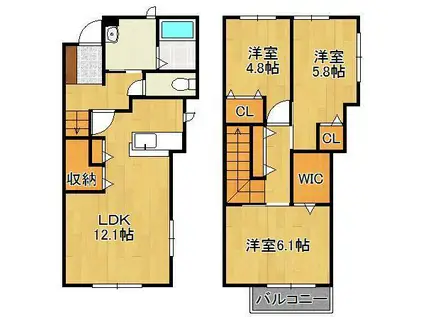 REFIANT到津(3LDK/1階)の間取り写真