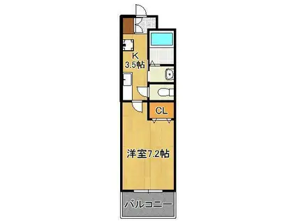   グレイスフル到津(1K/3階)の間取り写真