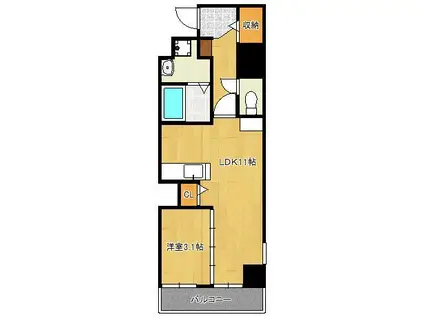 シェーナ下到津(1LDK/4階)の間取り写真