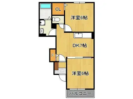 ウエスト ヒルズ1(2DK/1階)の間取り写真