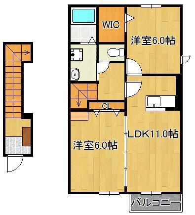 ウエスト ヒルズ2(2LDK/2階)の間取り写真