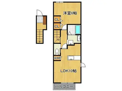 ウエスト ヒルズ3(1LDK/2階)の間取り写真