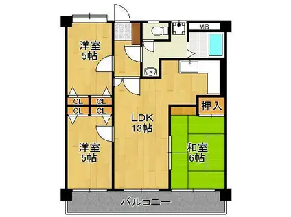 グランドパレス到津(3LDK/2階)の間取り写真