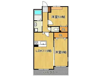 メディアパークⅢコクラ(2LDK/5階)の間取り写真