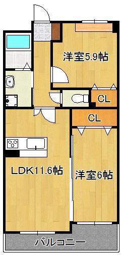 メディアパークⅢコクラ(2LDK/5階)の間取り写真