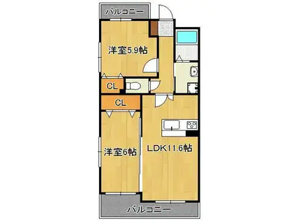 メディアパークⅢコクラ(2LDK/5階)の間取り写真