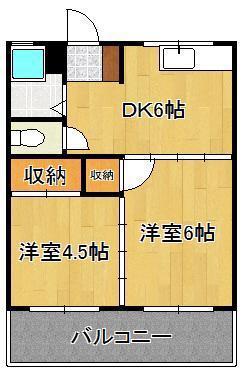 シャトー高峰(2DK/1階)の間取り写真