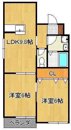 フレシール緑ヶ丘(2LDK/1階)の間取り写真