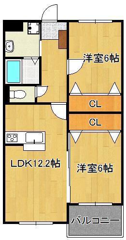 ブランボヌール小倉(2LDK/1階)の間取り写真