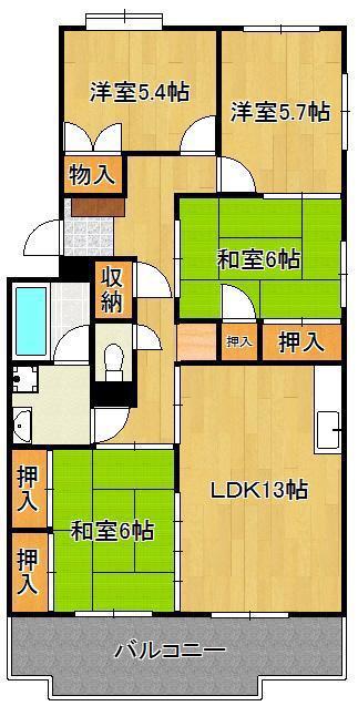 エメラルドマンション到津(4LDK/5階)の間取り写真