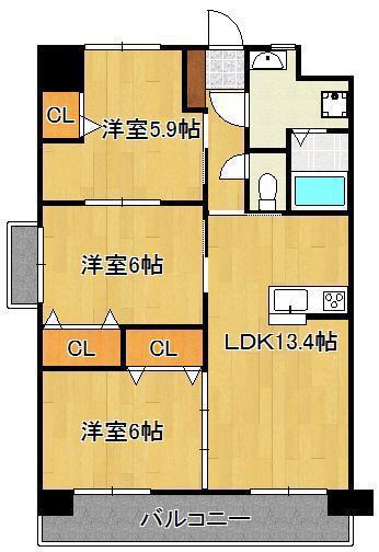 フローラ菜園場(3LDK/3階)の間取り写真