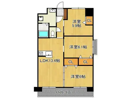 フローラ菜園場(3LDK/7階)の間取り写真