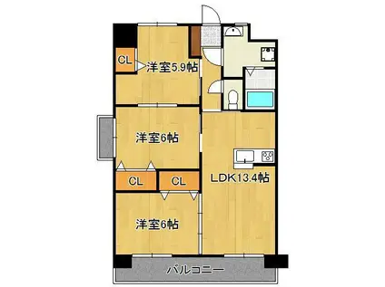 フローラ菜園場(3LDK/7階)の間取り写真