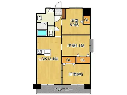 フローラ菜園場(3LDK/8階)の間取り写真