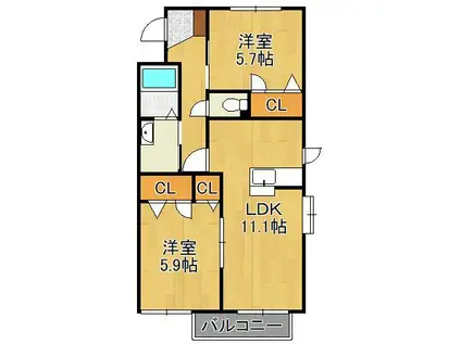 シャーメゾンJ・K A棟(2LDK/3階)の間取り写真