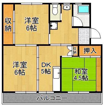 ビレッジハウス日明 1号棟(3DK/4階)の間取り写真
