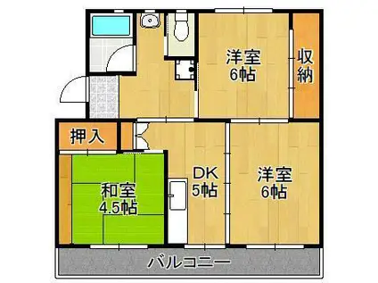 ビレッジハウス日明 3号棟(3DK/1階)の間取り写真