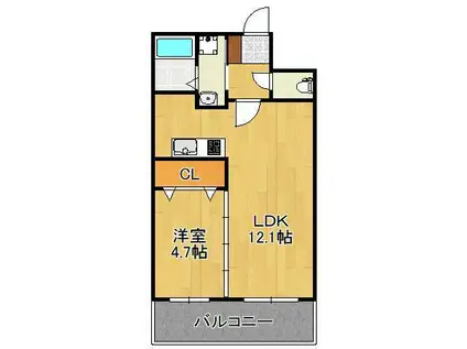 フェリオ清水(1LDK/4階)の間取り写真