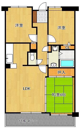 ディアヒルズ小倉井堀けやきが丘参番館(3LDK/3階)の間取り写真