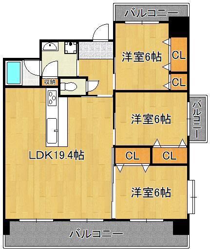 フェルト1021(3LDK/13階)の間取り写真