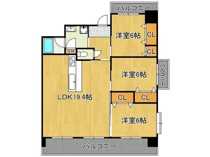 フェルト1021(3LDK/5階)の間取り写真