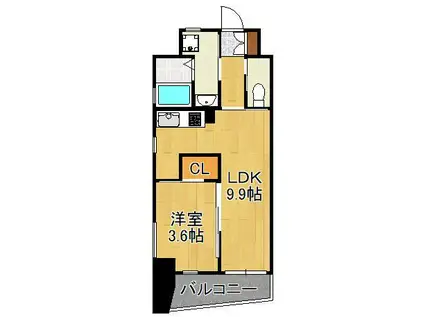 MGA城内(1LDK/9階)の間取り写真