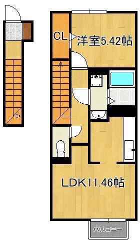 アカイユⅢ(1LDK/2階)の間取り写真