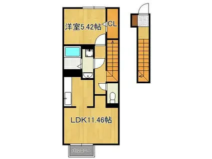 アカイユⅢ(1LDK/2階)の間取り写真