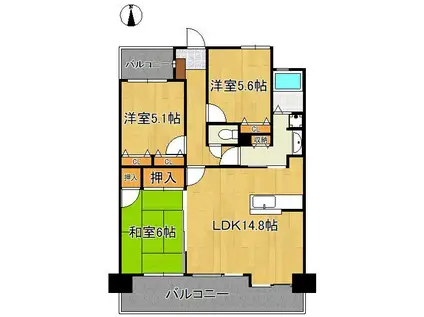 サンライフ大手町(3LDK/12階)の間取り写真