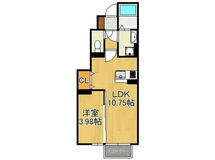 ジェントル篠崎(1LDK/1階)の間取り写真