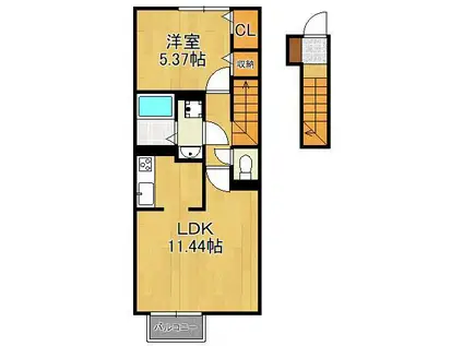 ジェントル篠崎(1LDK/2階)の間取り写真