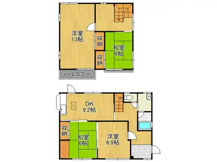 日豊本線 南小倉駅 徒歩7分 2階建 築40年(4DK)の間取り写真