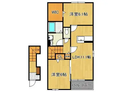 リヴァーサ・ヒル(2LDK/2階)の間取り写真