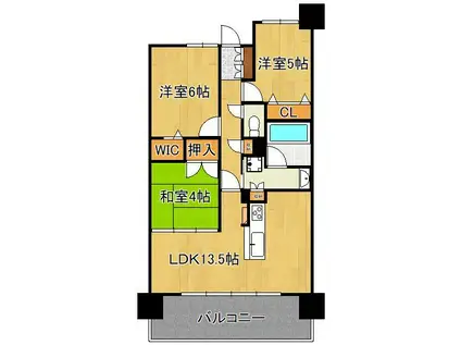 グランドキャッスル下到津(3LDK/12階)の間取り写真