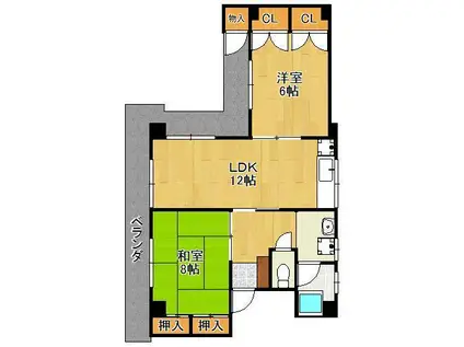 GRADO歯大前(2LDK/6階)の間取り写真