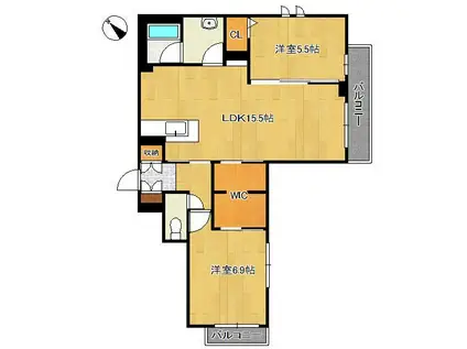 SEAGODDESS 緑ヶ丘(2LDK/3階)の間取り写真