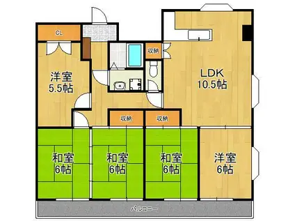フジエホワイトローザ熊谷 101号(5LDK/6階)の間取り写真