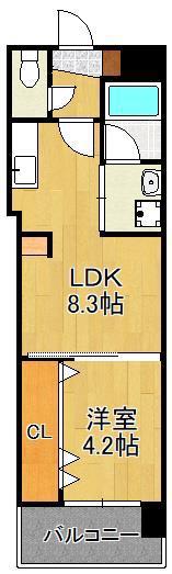 オーヴィジョンQULAS小倉金田(1LDK/2階)の間取り写真